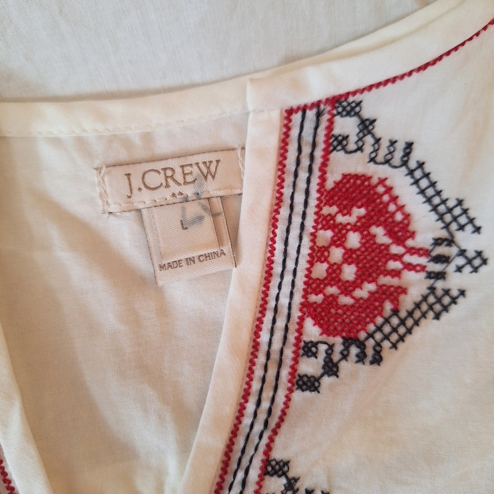 J. Crew Cotton Embroidery Peasant Top Sz LG *C4 - Picture 5 of 6